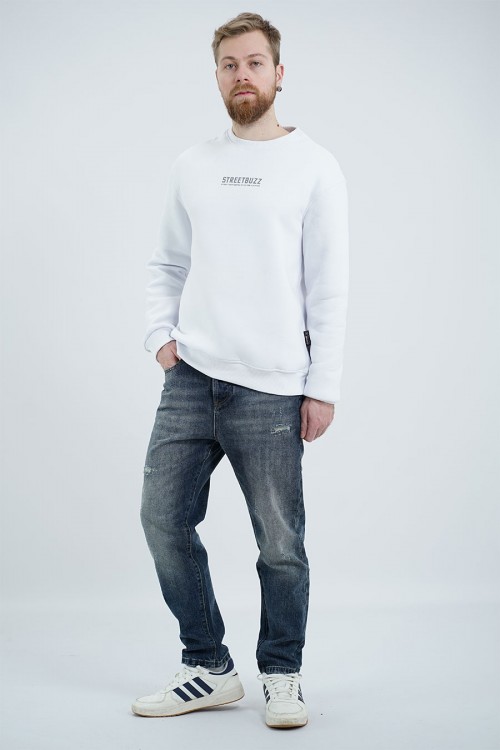 3GUYS φούτερ λαιμόκοψη με στάμπα , λευκό